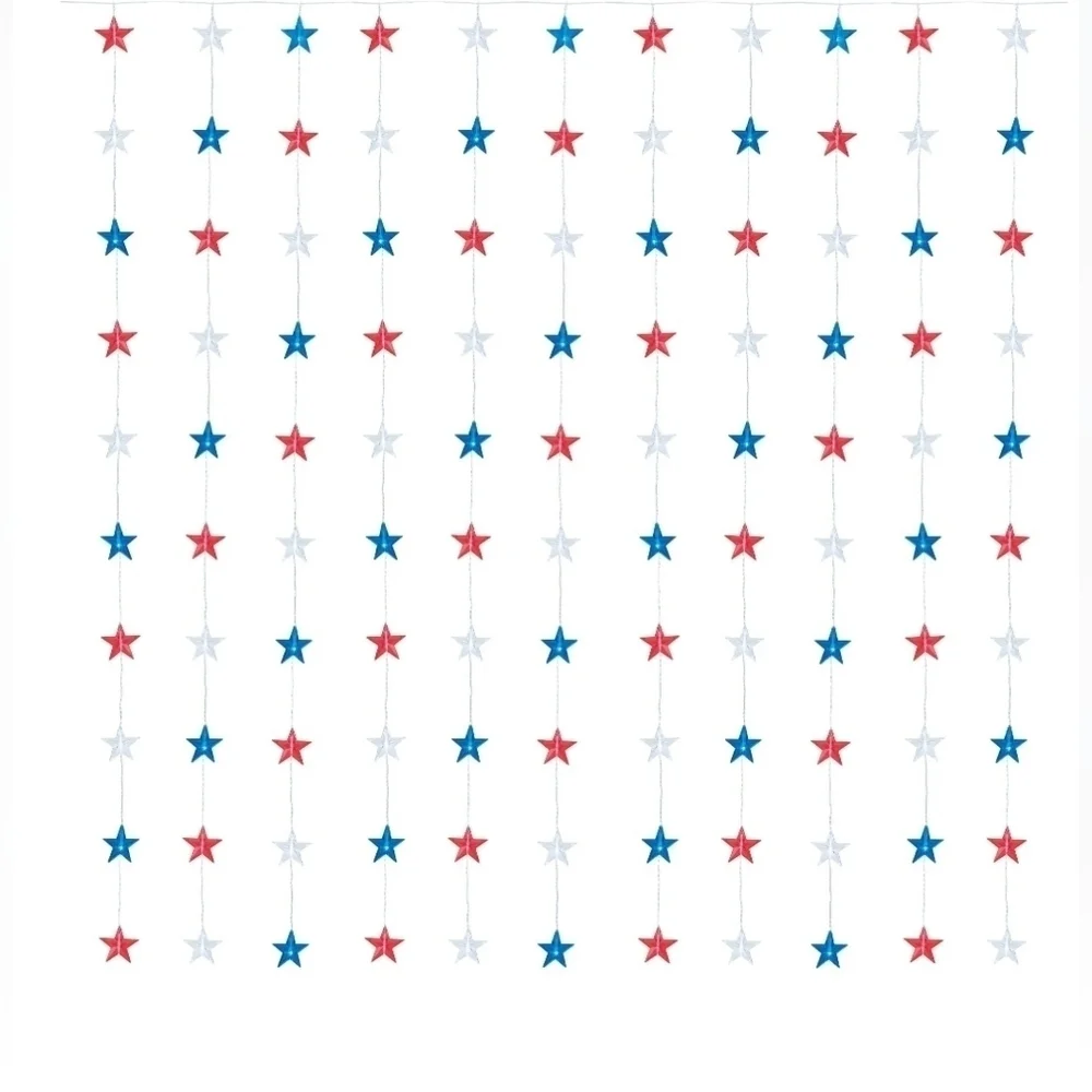 NWT Patriotic 60-Count 8-Function Battery-Operated LED Star Curtain Lights LOT